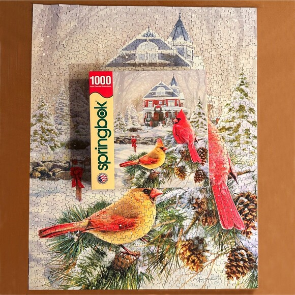 Cardinal Holiday Retreat Springbok Puzzle 1000 Piece Winter Birds - Complete - Picture 3 of 7